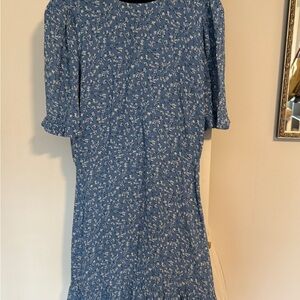 Reformation Dusty Blue Floral Mini Dress with Puff Sleeves